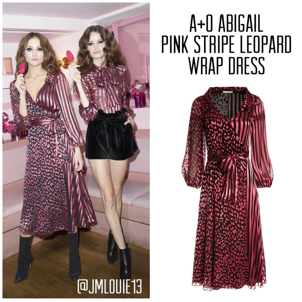 Alice + Olivia Abigail Pink Stripe Leopard Wrap Dress